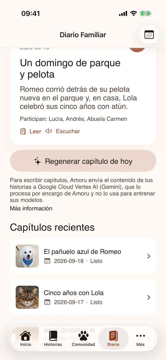 Amoru : journal avec les chapitres du jour