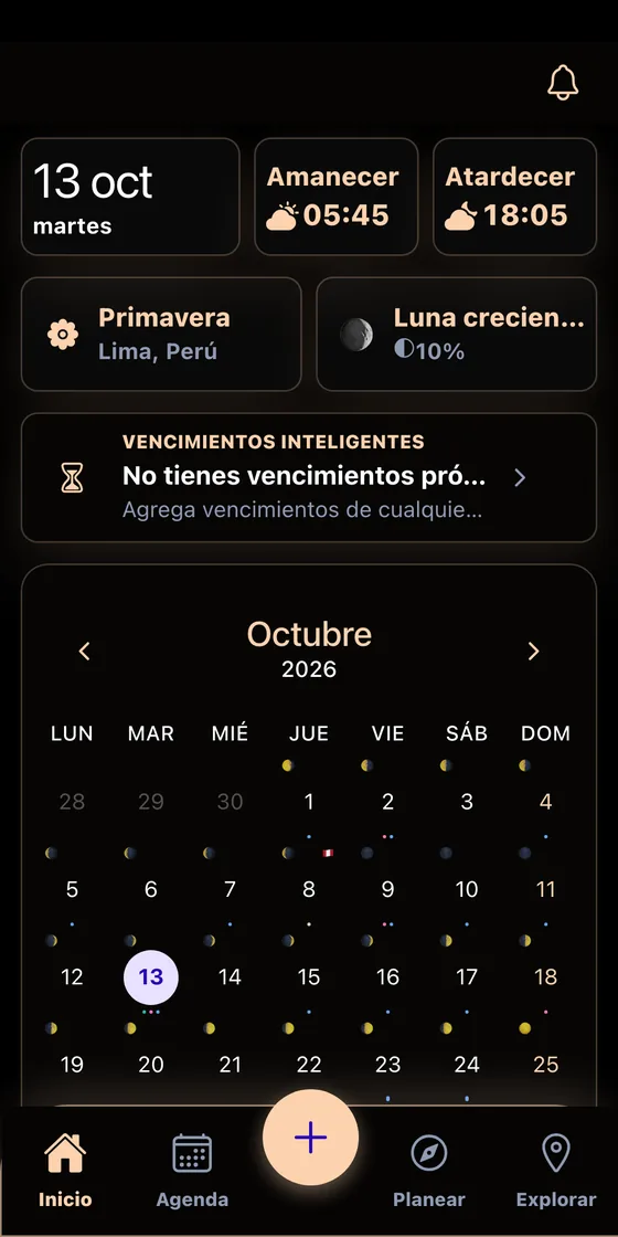Calendario : accueil en mode sombre